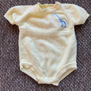 Vintage Yellow Baby Knit Onesie with Blue Giraffe